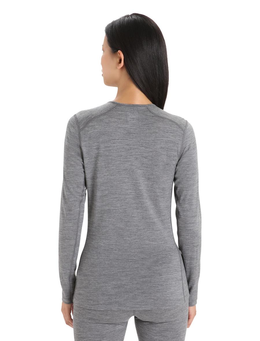 Women's Icebreaker Merino 200 Oasis Long Sleeve Crewe Thermal Top Base Layers Gritstone Heather | CA 1017DFMN